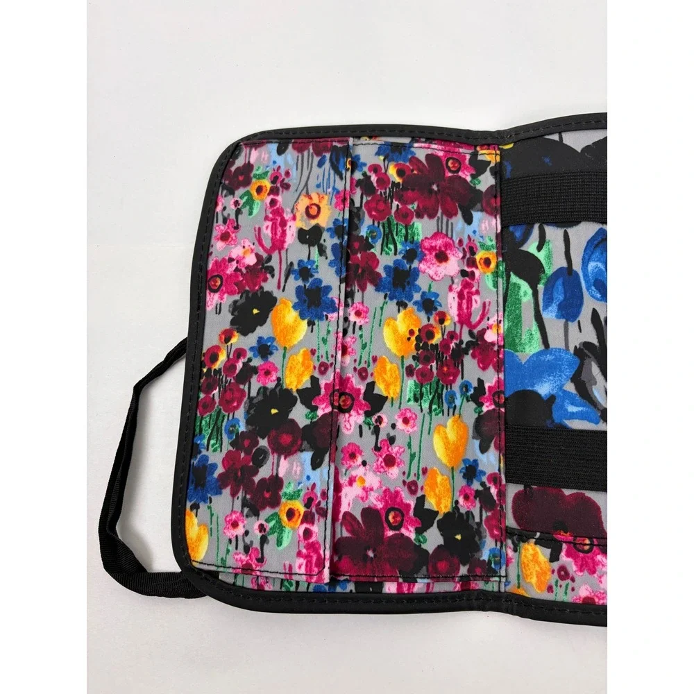 Thirty One Jewelry Travel Organizer Makeup Gray Floral Ribbon Tie Portable Wrap